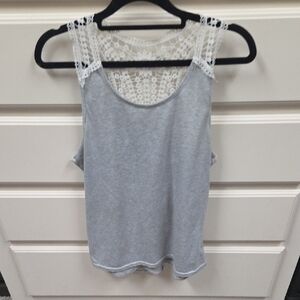 Gray Lace Trim Sleeveless Top
